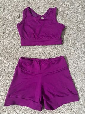 Kids Matching Active Set - Magenta Crop Top & Shorts
